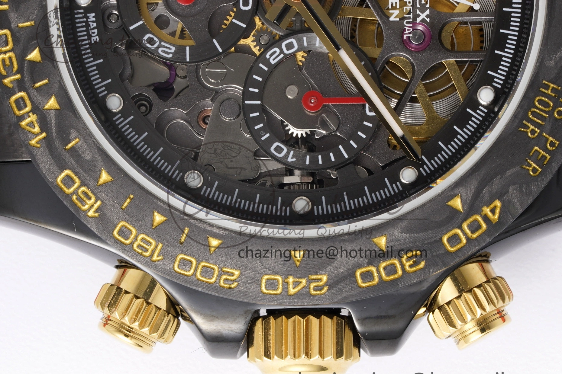 MiroTime 0213 Youthful Daytona PVD Carbon Bezel GETF Best Edition Skeleton Red Dial on Red Rubber Strap SA 1944